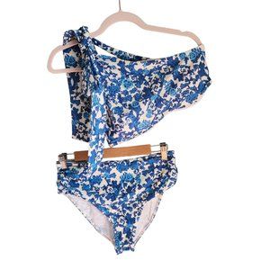 Summersalt Swimsuit 10 Blue Women's Bikini 2 Piece Bow Shoulder Top High Waist B